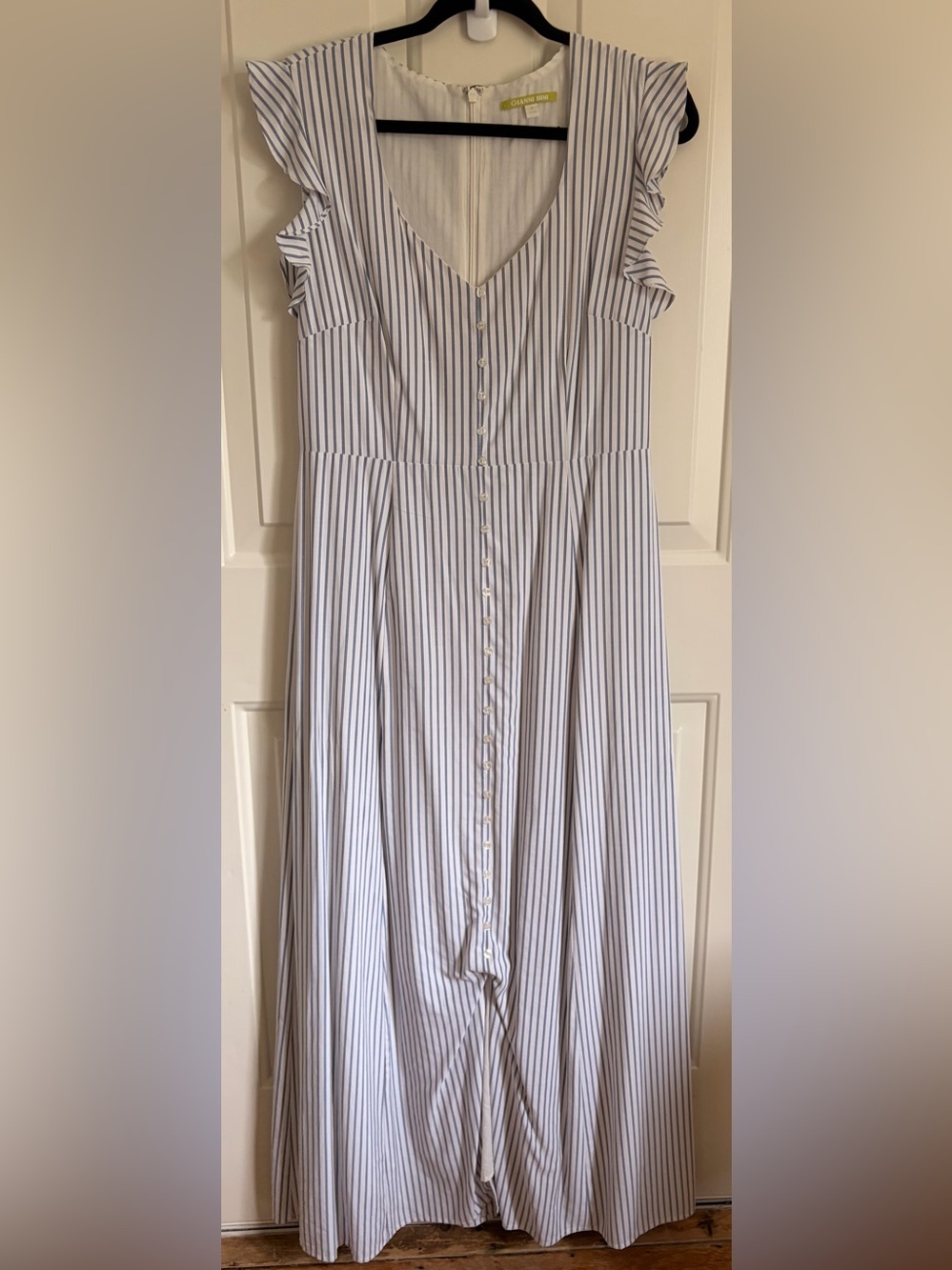 Gianni Bini White and Blue Striped Button-Front Dress